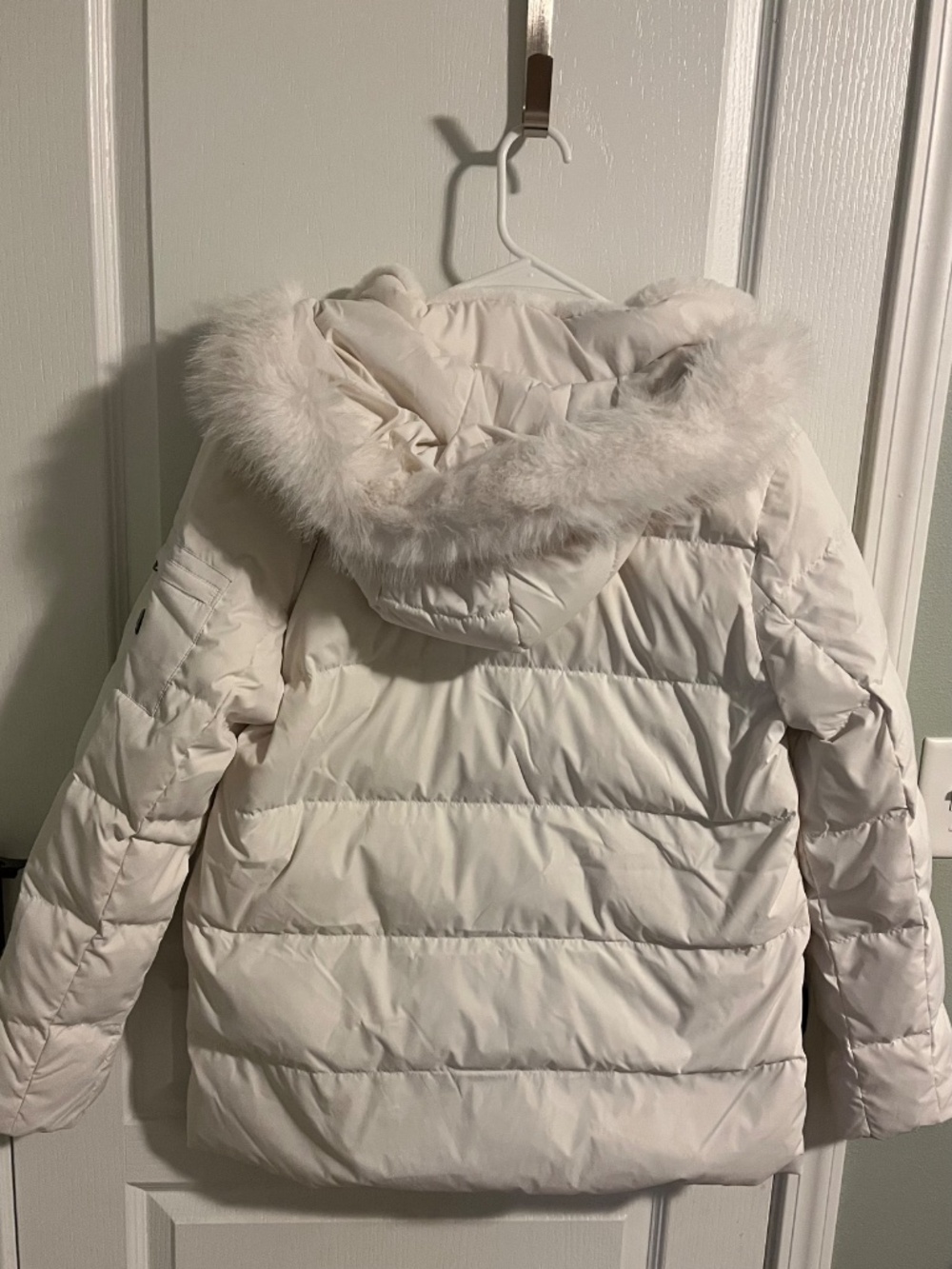 Lauren Ralph Lauren Cream Down Puffer Coat W/ Detachable Fur Hood Women’s Large - Picture 3 of 4